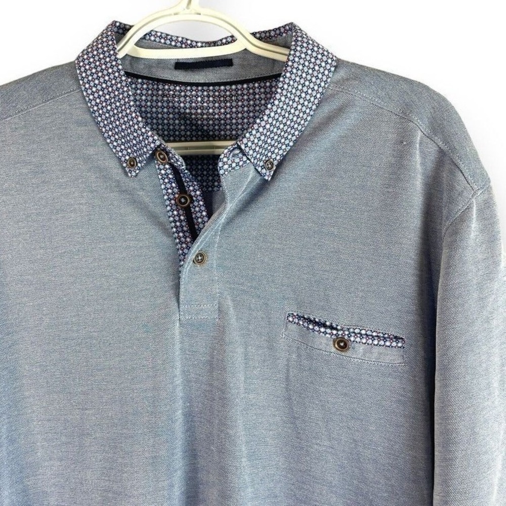 Age of Wisdom Polo Shirt Mens XL Blue Geometric Contrast Collar Short Sleeve